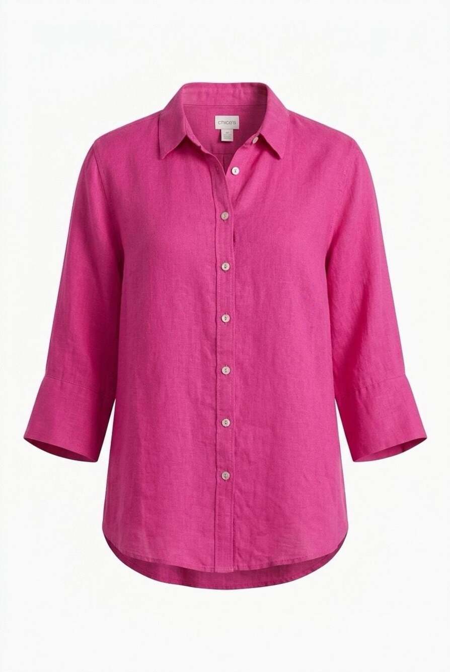 Chico's Pink Linen 3/4 Sleeve Button Down Shirt Size 3.5 (US 18) item 001